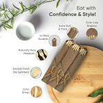 EcoPreps Premium Pre Rolled Napkin and Bamboo Cutlery Set with Brown Napkins (30 Pack, 120 PCS) 100% Biodegradable, Eco-Friendly, Disposable Wrapped Cutlery - Pre-Wrapped Bamboo Forks, Knives, Spoons