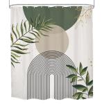 Mitpok Sage Green Boho Shower Curtain 72Wx78H Modern Abstract Green Gold Leaves Bohemian Plant Botanical Minimalist Arch Bathroom Decor Geometric Neutral Bath Curtain Fabric Polyester 12 Pack Hook