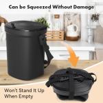 Mountable Silicone Collapsible Kitchen Compost Bin Under Sink, Hanging Trash Can with Lid for |Cupboard|Bathroom|Bedroom|Office|Camping, Indoor Compost Bucket, 2 Gallon Black