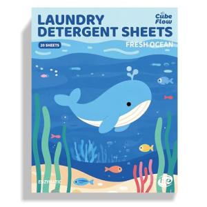 Laundry Detergent Sheets, Fresh Ocean Scent - 40 Loads | Plastic-Free, Eco Friendly Sheets | Pre-Measured, Liquidless for Deep Clean | Hypoallergenic, Travel Laundry Soap Strips
