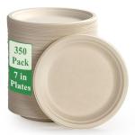 Vplus 350 Pack Paper Plates 7 inch 100% Compostable, Heavy-Duty Disposable Paper Plates Bagasse Natural Biodegradable Eco-Friendly Sugarcane