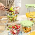 Borosilicate Glass Food Storage Containers 32 oz, 4 Cup Freezer Safe Glass Containers with Lids, Microwave Safe Soup Bowl, Small Square Meal Prep Jar for Salad, Fruit, Lunch, Ice Cream, Travel, 4 Pack