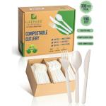 100% Compostable Forks Spoons Knives Cutlery Combo Set - 300 Large Disposable Utensils 7" Durable Heat Resistant Alternative to Plastic Silverware with Convenient Tray - Greener Settings (100 Sets)