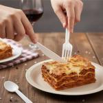 100% Compostable Forks Spoons Knives Cutlery Combo Set - 300 Large Disposable Utensils 7" Durable Heat Resistant Alternative to Plastic Silverware with Convenient Tray - Greener Settings (100 Sets)