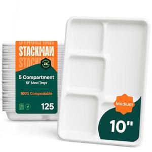 Eco-Friendly 5-Compartment Compostable Paper Plates - 125 Pack