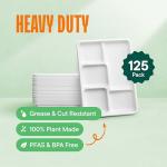 Eco-Friendly 5-Compartment Compostable Paper Plates - 125 Pack