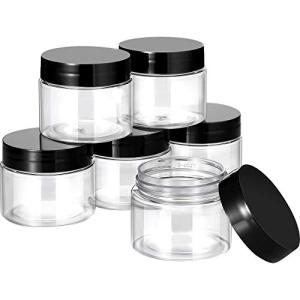 SATINIOR 6 Pack 2 oz Plastic Jars Containers with Lids Wide-mouth Refillable Leakproof Reusable Round Empty Jars for Travel Cosmetic Dry Food Spice Candy Cookie Home Kitchen Organizing(Black)