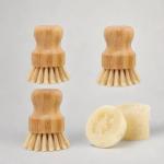 Wooden Dish Brush and Natural Loofah Sponge (2 inches) Sets, 3Pcs, Sisal Dish Brushes, Eco-Friendly Natural Dish Washing Brush for Dishwashing Cast Iron Pots Pans Skillet Vegetables Sink, Set of 3