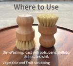 Wooden Dish Brush and Natural Loofah Sponge (2 inches) Sets, 3Pcs, Sisal Dish Brushes, Eco-Friendly Natural Dish Washing Brush for Dishwashing Cast Iron Pots Pans Skillet Vegetables Sink, Set of 3