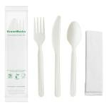 GreenWorks 7" Heavy-duty Compostable Cutlery Kits, BPI Certified, 200 Sets (Fork, Spoon,Knife,Napkin 4 in 1) Individually Wrapped With Compostable Bags，Alternative to Plastic Disposable Utensils