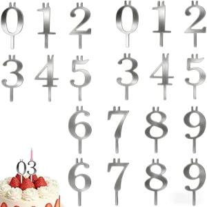 Eco-Friendly Reusable Number Candle Holder Set, Silver Stainless Steel Adjustable Birthday Candle Holder, Party and Anniversary/Birthday Accessory, Numbers 0-9 (2 Sets)