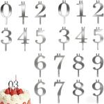 Eco-Friendly Reusable Number Candle Holder Set, Silver Stainless Steel Adjustable Birthday Candle Holder, Party and Anniversary/Birthday Accessory, Numbers 0-9 (2 Sets)