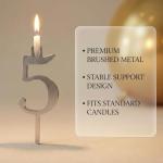 Eco-Friendly Reusable Number Candle Holder Set, Silver Stainless Steel Adjustable Birthday Candle Holder, Party and Anniversary/Birthday Accessory, Numbers 0-9 (2 Sets)