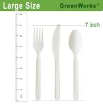 GreenWorks 7" Heavy-duty Compostable Cutlery Kits, BPI Certified, 200 Sets (Fork, Spoon,Knife,Napkin 4 in 1) Individually Wrapped With Compostable Bags，Alternative to Plastic Disposable Utensils