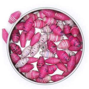 Outreach Uganda Handmade Pink Paper Bead Assortment - Recycled Magazine Paper Beads, Ideal for Baby Shower Crafts & Favors - 50 Count - Eco-Friendly Jewelry Supplies