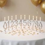 Eco-Friendly Reusable Number Candle Holder Set, Silver Stainless Steel Adjustable Birthday Candle Holder, Party and Anniversary/Birthday Accessory, Numbers 0-9 (2 Sets)