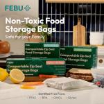 FEBU Compostable Food Storage Bags Variety Pack, 260 Count | Compostable & Biodegradable | PFAS & BPA Free, Non-Plastic | Drawer Organizer Box | 90 Snack, 90 Sandwich, 50 Quart, 30 Gallon