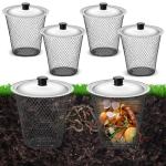 MorningRo 4 Pcs Inground Worm Composter with Lids 9.1 x 9.1 x 5.9 Inch Farm Worm Compost Bin Outdoor for Recycling Kitchen Food Waste to Raised Garden Beds