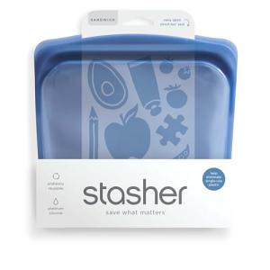 Stasher Silicone Reusable Storage Bag, Sandwich Bag, Reusable Freezer Bag, Microwave, Dishwasher, Oven Safe, Sous Vide,Lunch Container, Eco Friendly, Leak-free, Food Storage Bag, 28 oz, Deep Ocean