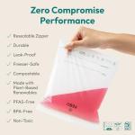FEBU Compostable Food Storage Bags Variety Pack, 260 Count | Compostable & Biodegradable | PFAS & BPA Free, Non-Plastic | Drawer Organizer Box | 90 Snack, 90 Sandwich, 50 Quart, 30 Gallon