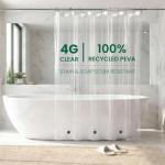 Bowery Home NOT Made in China Eco-Friendly Recycled Polyester Shower Curtain Liner – Waterproof, Sustainable, Non-Toxic Shower Curtain Liner, with Rust-Proof Grommets, 72x72IN, 4G – Clear