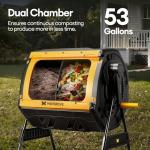 Maygrove Outdoor Compost Bin 53 Gallon, Dual Chamber Large Compost Tumbler for Garden Backyard, with 360° Rotating, Sliding Doors & Solid Steel Frame