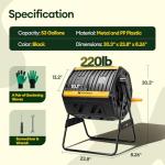 Maygrove Outdoor Compost Bin 53 Gallon, Dual Chamber Large Compost Tumbler for Garden Backyard, with 360° Rotating, Sliding Doors & Solid Steel Frame