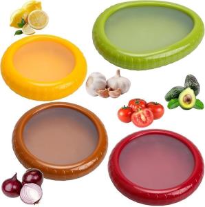 MINYUGUT 4pcs Silicone Fruit and Vegetable Containers, Fruit Storage Boxes for Fridge, Reusable Hermetic Holder for Food Storage, Fruits Savers Fresh Stretch Pods, vegetables/lemon/tomato/avocado