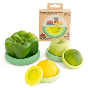 Food Huggers 5pc Reusable Silicone Food Savers | BPA Free & Dishwasher Safe | Fruit & Vegetable Produce Storage for Onion, Tomato, Lemon, Banana, Cans & More | Round, Sage Green