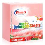 Binbata Laundry Detergent Sheets - Up To 128 Loads, Hypoallergenic, Eco-Friendly Peach Scent, Biodegradable, Plastic Free, Liquidless Laundry Sheets Suitable for Sensitive Skin