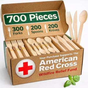 700 PCS Wooden Cutlery Set - 100% Compostable Silverware (300 Forks, 200 Spoons, 200 Knives) - Eco-Friendly Wooden Utensil Set & Disposable Party Utensils, Alternative to Bamboo Cutlery
