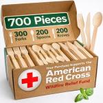 700 PCS Wooden Cutlery Set - 100% Compostable Silverware (300 Forks, 200 Spoons, 200 Knives) - Eco-Friendly Wooden Utensil Set & Disposable Party Utensils, Alternative to Bamboo Cutlery