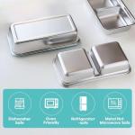BSTUR Stainless Steel Snack Containers, 6-Pack Reusable Grab and Go Containers with Lids, Dual Compartment Bento Box for Travel, Camping & Lunch Prep