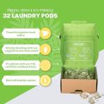 Laundry Detergent Pods, 32 Count, Fresh Scent, Eco Friendly, Biodegradable, HE Compatible, Powerful Stain & Odor Removal, Skin Friendly