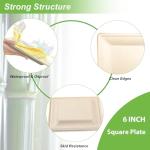 Eco-Friendly MZL Disposable Paper Plates 6 Inch 60PACK Waterproof Oilproof Heavy-Duty Microwave 100% Biodegradable Tableware Compostable Square Plates For Picnic, Camping, Party, Travel, BBQ