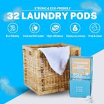 Laundry Detergent Pods Free & Clear, Unscented, 32 Count, Eco Friendly, Biodegradable, HE Compatible, 32 Count, Powerful Stain & Odor Removal