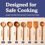 Non-Toxic Cooking Utensils – 7-Piece Kitchen Utensils Set, Glue-Free & One-Piece Wooden Spoons for Cooking, Natural Wooden Utensil Set with Plant-Based Finish, Free of Forever Chemicals.