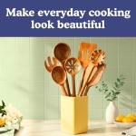 Non-Toxic Cooking Utensils – 7-Piece Kitchen Utensils Set, Glue-Free & One-Piece Wooden Spoons for Cooking, Natural Wooden Utensil Set with Plant-Based Finish, Free of Forever Chemicals.