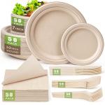 Gezond Compostable Paper Plates Set 300 Pieces Disposable Plates 10-inch Eco-friendly Paper Plates Heavy-duty Utensils and Napkins for Party, Made From Sugarcane Pulp