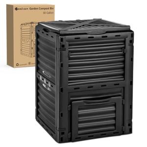 Yesker Outdoor Garden Compost Bin, 80 Gallon BPA-Free Large Capacity Composter for Backyard, Easy Assembly, Fast Fertile Soil Maker, Black