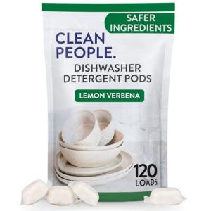 The Clean People Dishwasher Pods - Cuts Grease & Rinses Sparkling Clean - Residue-Free - Phosphate Free Dishwashing Pods (120 Count, Lemon Verbena)