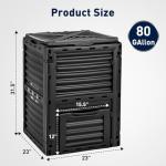Yesker Outdoor Garden Compost Bin, 80 Gallon BPA-Free Large Capacity Composter for Backyard, Easy Assembly, Fast Fertile Soil Maker, Black