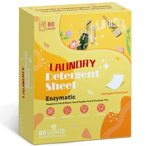 YUCO Travel Laundry Detergent Sheets 80 Loads Eco Friendly Washer Sheets, Liquidless Detergent Sheet No Plastic Jug Concentrated Laundry Detergent Hypoallergenic, Champagne Scent