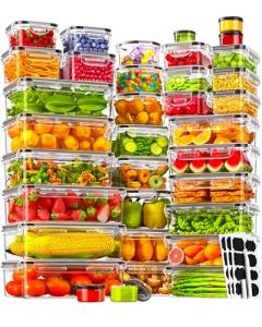 KEMETHY 70 PCS Food Storage Containers with Lids(35 Containers & 35 Lids), BPA-Free Plastic Food Containers for Kitchen Storage, Leak Proof, Reusable Meal Prep Containers with Labels & Pen