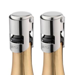 WOTOR Champagne Stoppers Stainless Steel, Prosecco Bottle Stopper with Food Grade Silicone, Reusable Champagne Cork & Saver, Leak proof Keep Fresh (Silver, 2 Pack)