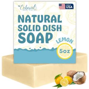 Non Toxic Dish Soap Bar – Natural Solid Dish Soap with Lemon Scent – Eco Friendly, Zero Waste, Plastic Free Kitchen Dishwashing Block – Long-Lasting, Gentle on Hands and Tough on Grease – Made in USA