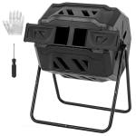 OLIXIS Compost Bin Outdoor 43 Gallon, Dual Chamber Composter Tumbler Outdoor with Gloves, Efficient 360°Rotating Composting Bin for Patio, Lawn, Home Gardening and Landscape, Classic Black