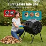 OLIXIS Compost Bin Outdoor 43 Gallon, Dual Chamber Composter Tumbler Outdoor with Gloves, Efficient 360°Rotating Composting Bin for Patio, Lawn, Home Gardening and Landscape, Classic Black