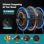 OLIXIS Compost Bin Outdoor 43 Gallon, Dual Chamber Composter Tumbler Outdoor with Gloves, Efficient 360°Rotating Composting Bin for Patio, Lawn, Home Gardening and Landscape, Classic Black