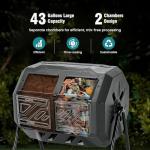OLIXIS Compost Bin Outdoor 43 Gallon, Dual Chamber Composter Tumbler Outdoor with Gloves, Efficient 360°Rotating Composting Bin for Patio, Lawn, Home Gardening and Landscape, Classic Black